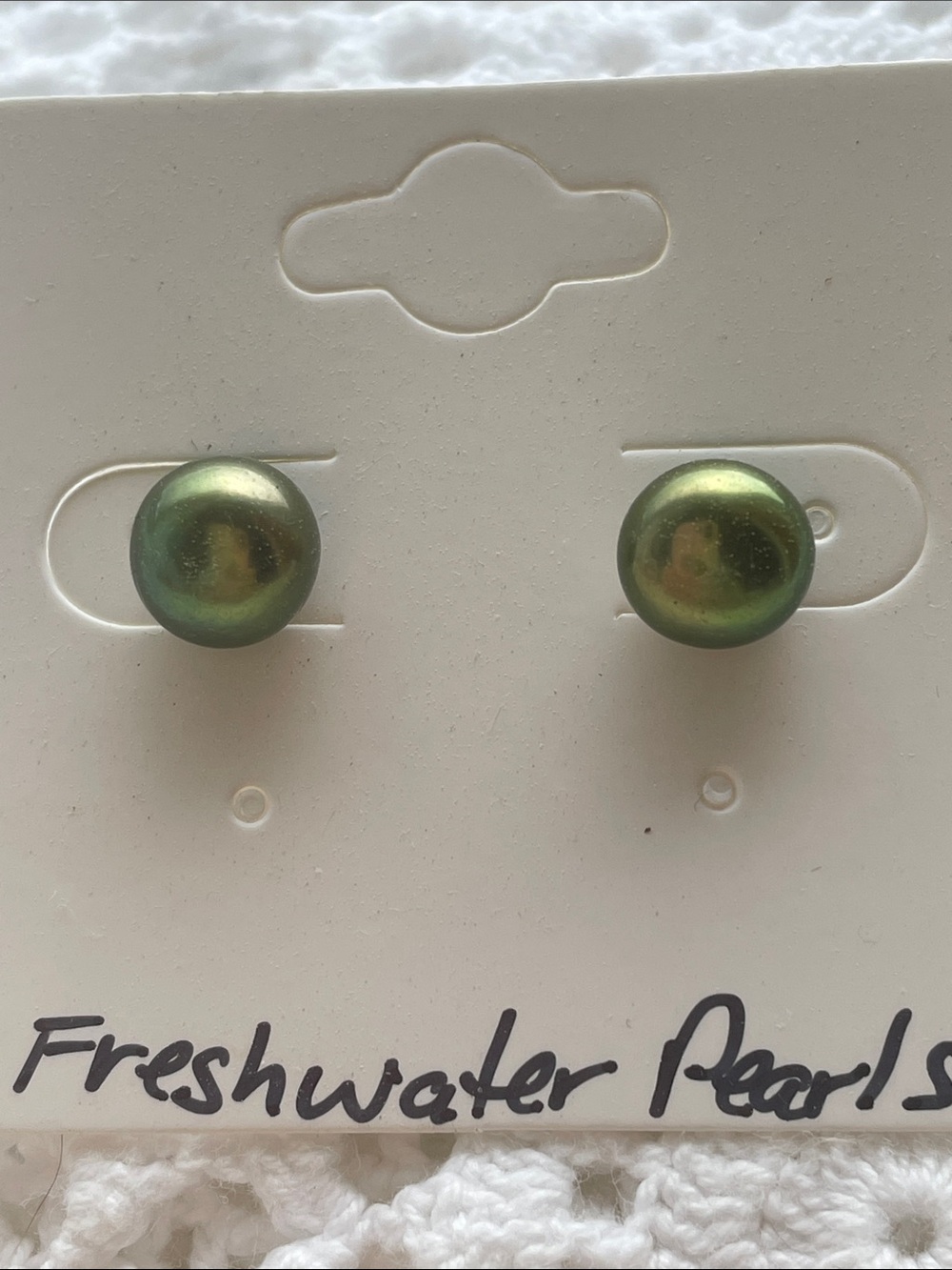 Freshwater Pearl Stud Earrings in Olive Green 8mm